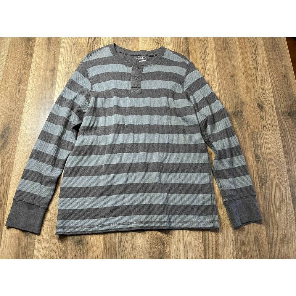 ROEBUCK & CO. Sweater, Men's Size XL, Gray Blue, Striped, 3 Buttons